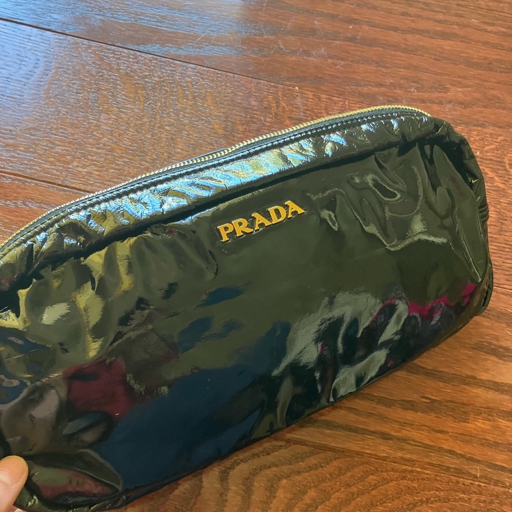 Prada Black Patent Vinyl Cosmetic or Clutch Bag Pouch Purse